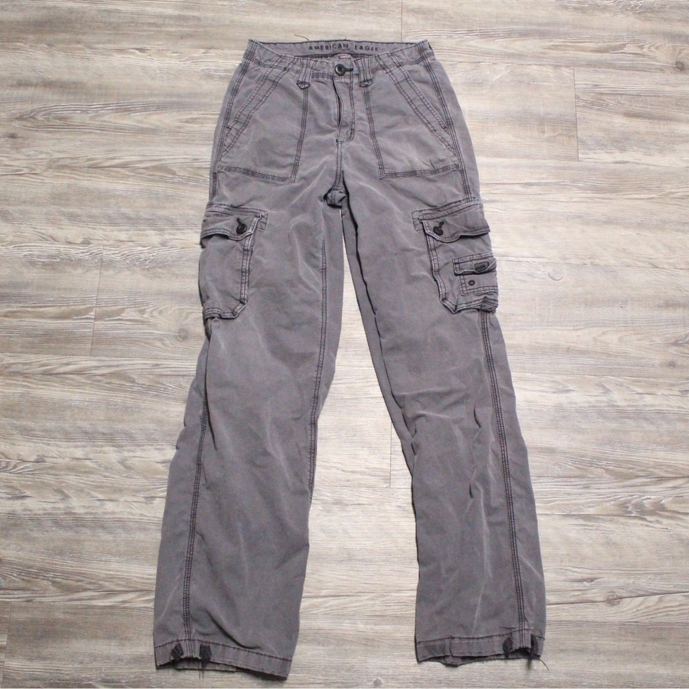 American Eagle Pants Women's Sz O Baggy Jogger Cargo Gray Stretch Regular